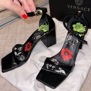 Versace strap heel sandal gold Medusa head behind ankle.original box &dust bags